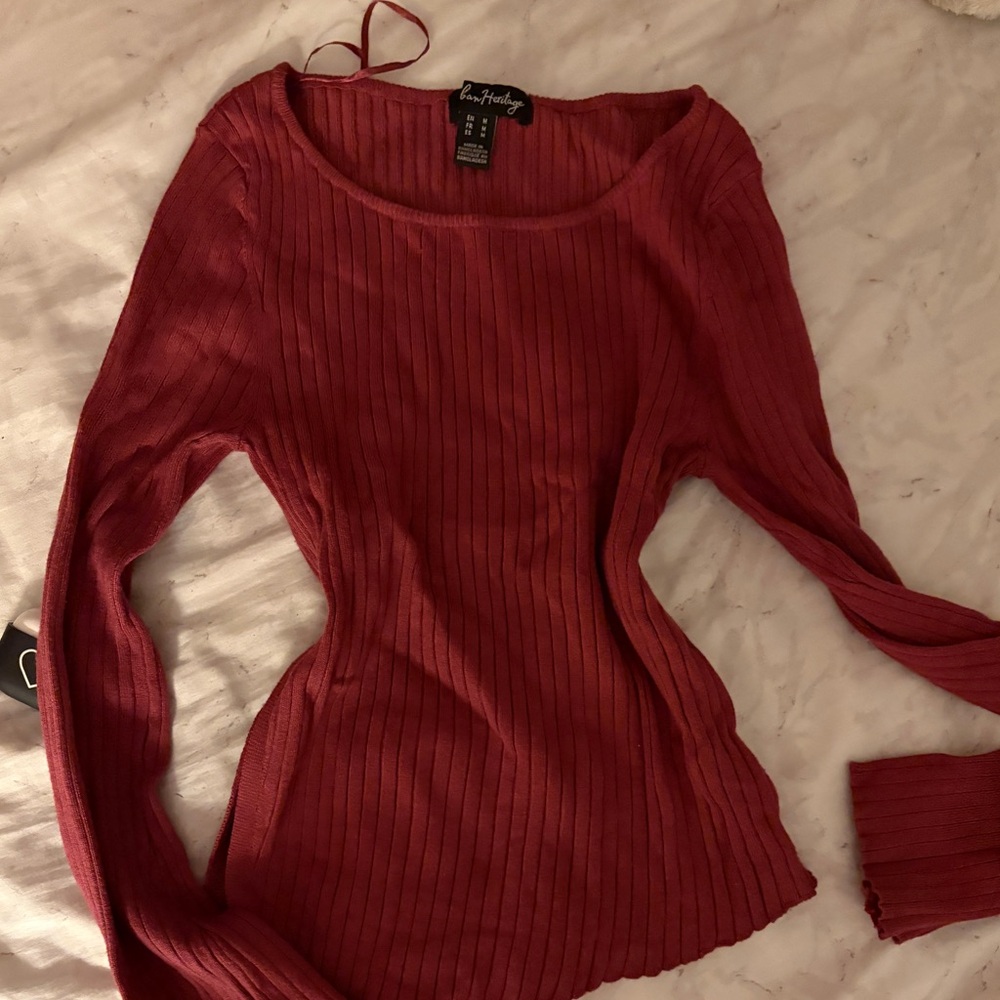 Urban Heritage Ribbed Top in Deep Red